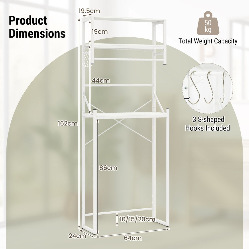 The bathroom storage unit with technical lines showing dimensions and weight capacity