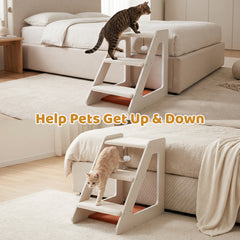 3-Tier Pet Steps for Dogs & Cats w/ Non-Slip Corduroy Surface for Access to Sofa-White