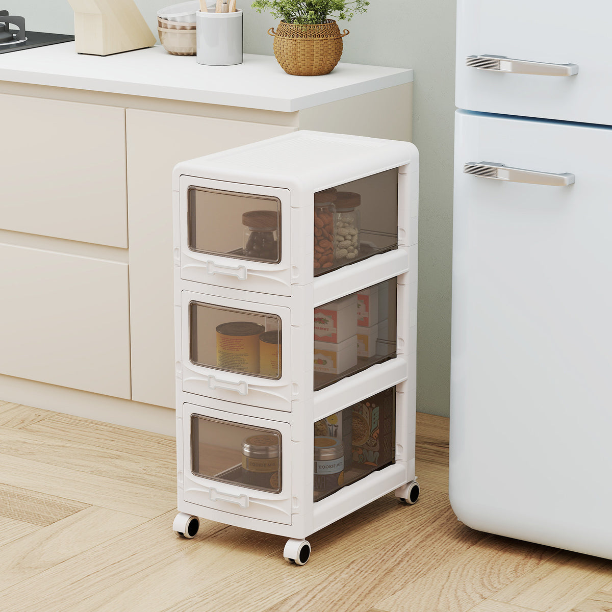 3-Tier Plastic Drawer Storage Organizer Rolling Cart with 3 Drawers