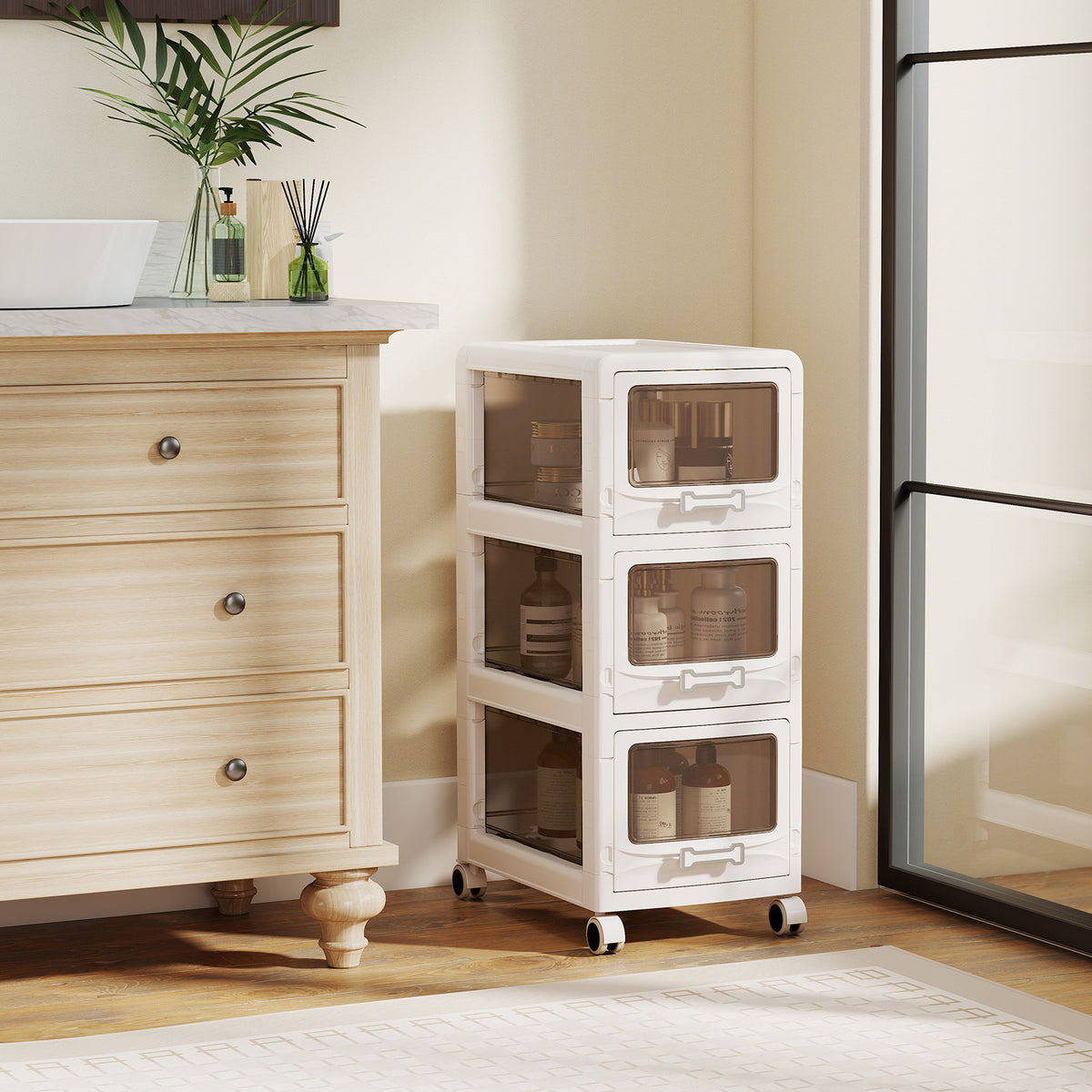 3-Tier Plastic Drawer Storage Organizer Rolling Cart with 3 Drawers