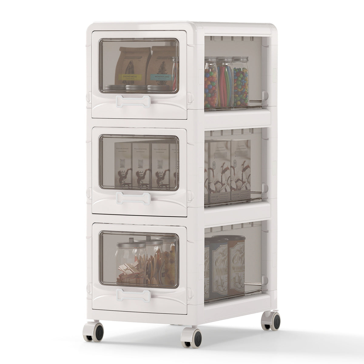 3-Tier Plastic Drawer Storage Organizer Rolling Cart with 3 Drawers