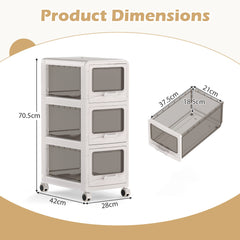 3-Tier Plastic Drawer Storage Organizer Rolling Cart with 3 Drawers
