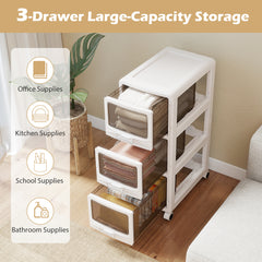 3-Tier Plastic Drawer Storage Organizer Rolling Cart with 3 Drawers