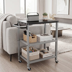 3-Tier Rolling Grill Cart with Stainless Top and Hanging Posts for Kitchen-Silver
