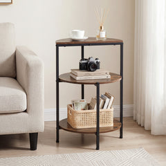 3-Tier Round Side Table with Storage Shelves and Metal Frame for Small Spaces-Rustic Brown