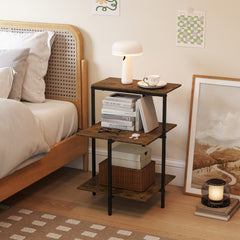3-Tier Side Table Square End Table with Open Storage Shelves-RusticBrown