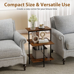 3-Tier Side Table Square End Table with Open Storage Shelves-RusticBrown