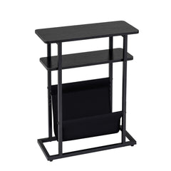 3-Tier Slim Narrow Side Table with Magazine Holder and Storage Shelf for Small Space-Black