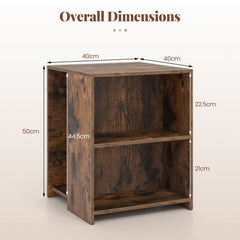 3-Tier Square Wooden End Table with Open Storage Shelves-Rusticbrown