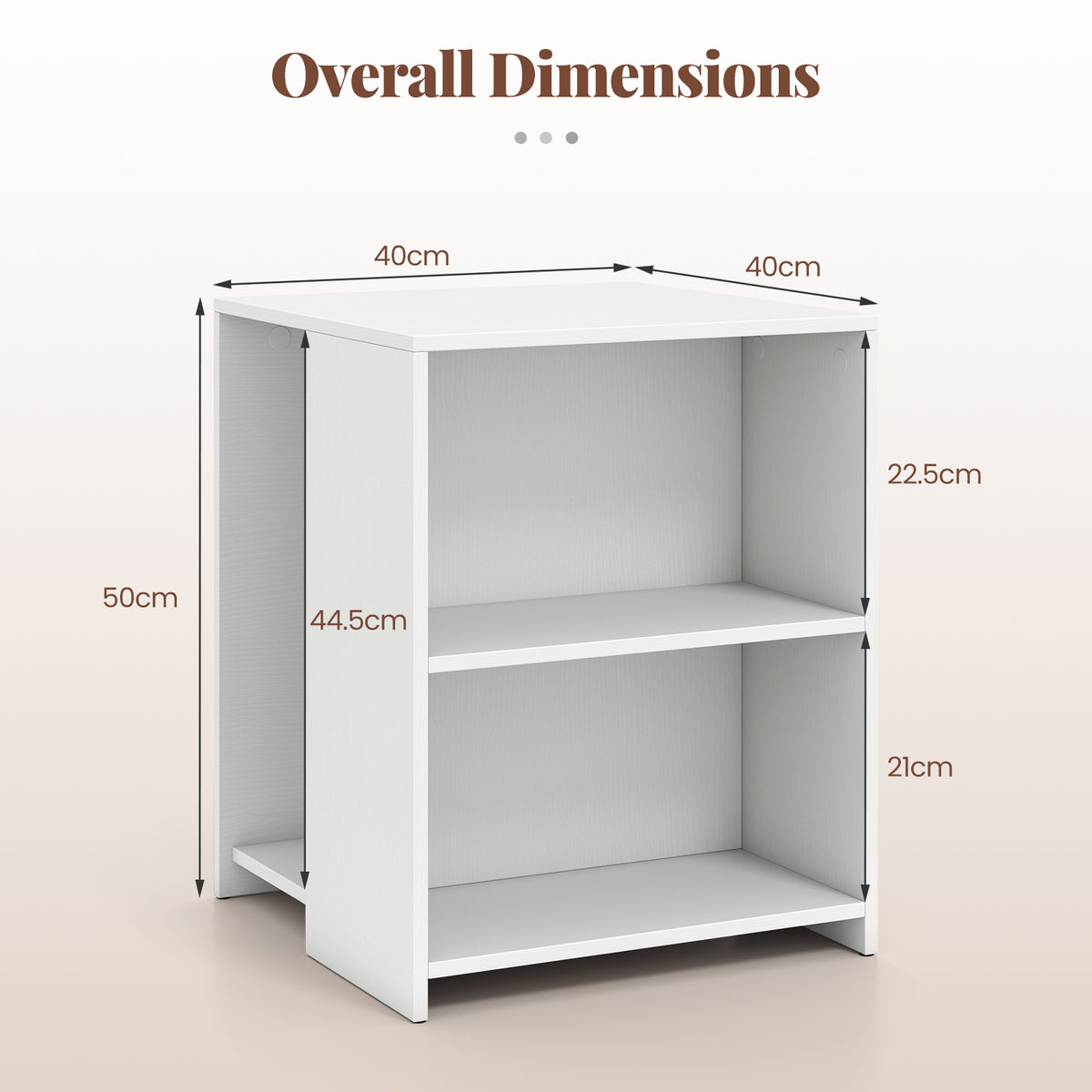 3-Tier Square Wooden End Table with Open Storage Shelves-White