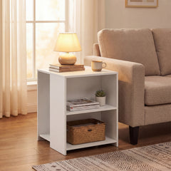 3-Tier Square Wooden End Table with Open Storage Shelves-White