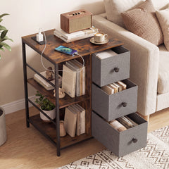 3-Tier Storage Cabinet with Charging Hub and Storage Shelf-Rustic Brown