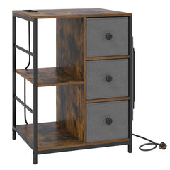 3-Tier Storage Cabinet with Charging Hub and Storage Shelf-Rustic Brown