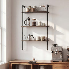 3-Tier Wall Mounted Shelves for Living Room Home Office-Rustic Brown
