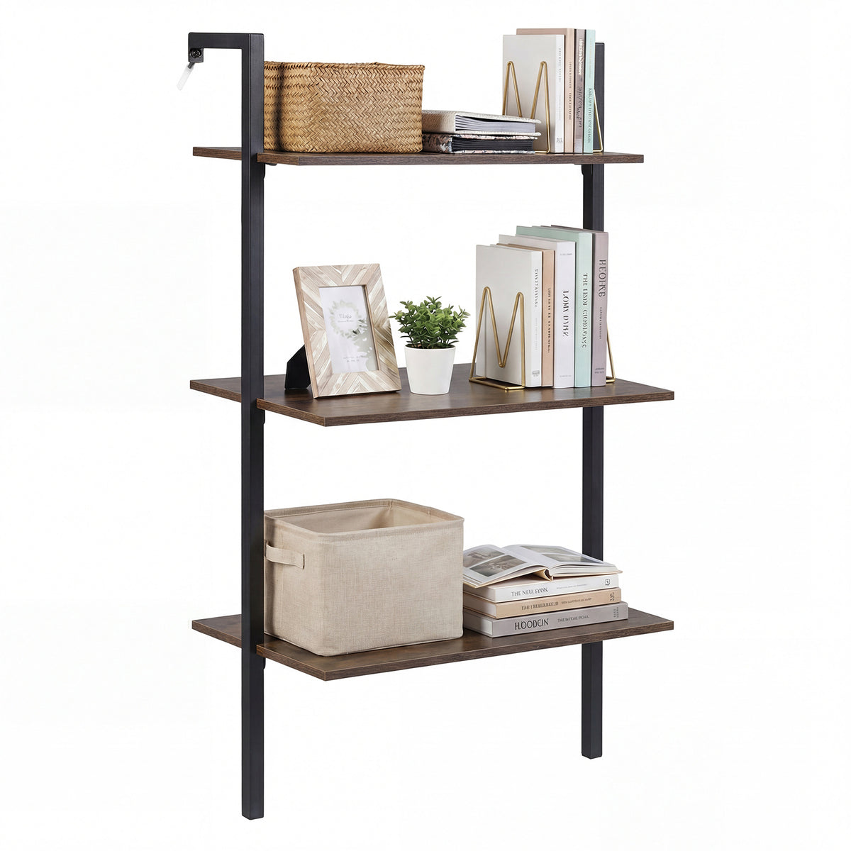 3-Tier Wall Mounted Shelves for Living Room Home Office-Rustic Brown
