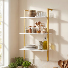 3-Tier Wall Mounted Shelves for Living Room Home Office-White