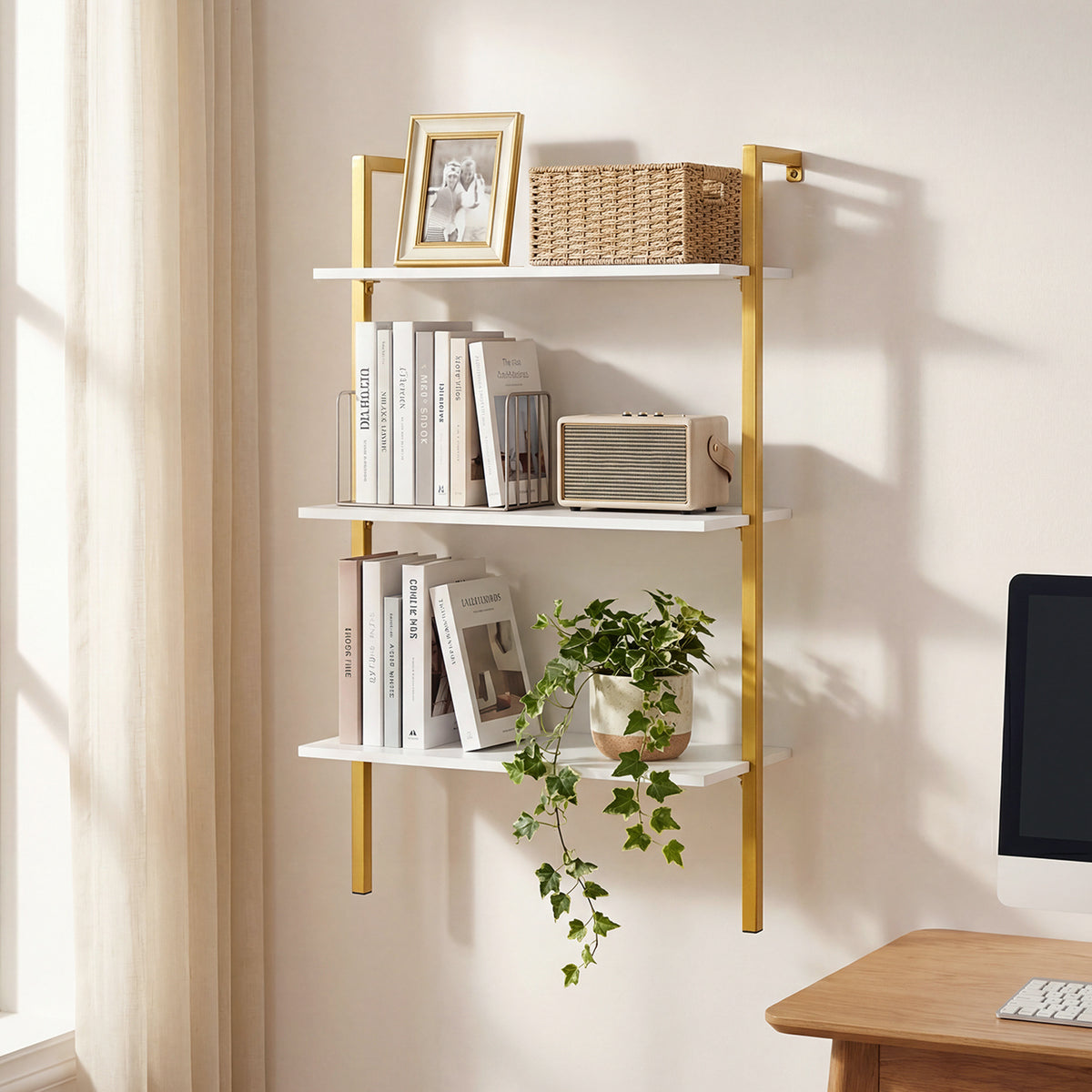 3-Tier Wall Mounted Shelves for Living Room Home Office-White