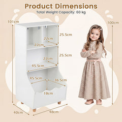 3-Tier Wooden Bookshelf with 2 Anti-Toppling Devices Top Surface and 3 Compartments-White