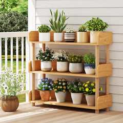 3-Tier Wooden Bookshelf with Sturdy Pine Wood Posts and Elevated Guardrails for Living Room-Natrual