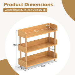 3-Tier Wooden Bookshelf with Sturdy Pine Wood Posts and Elevated Guardrails for Living Room-Natrual