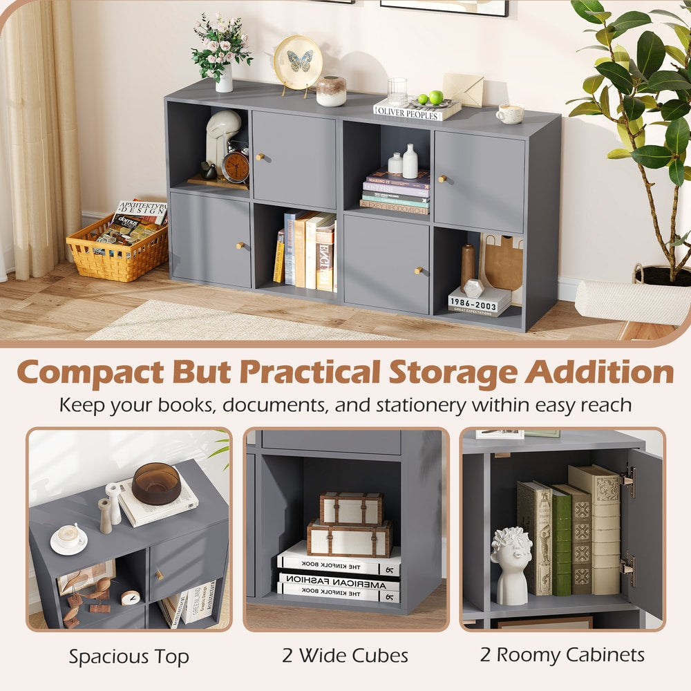 3-Tier Bookshelf with Dual Anti-Tipping Kits and 2 Cabinets in Grey