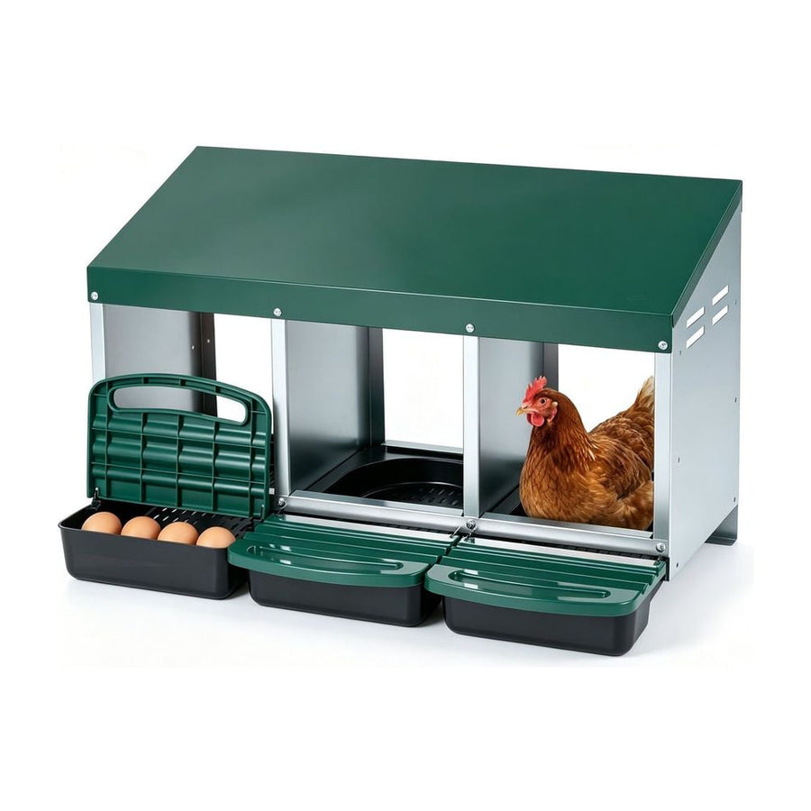 3-Compartment Roll Away Chicken Nesting Box for Hens-Green