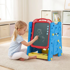 3 in 1 Art Easel for Kids Double Sided Magnetic Board Chalkboard and Whiteboard-Blue
