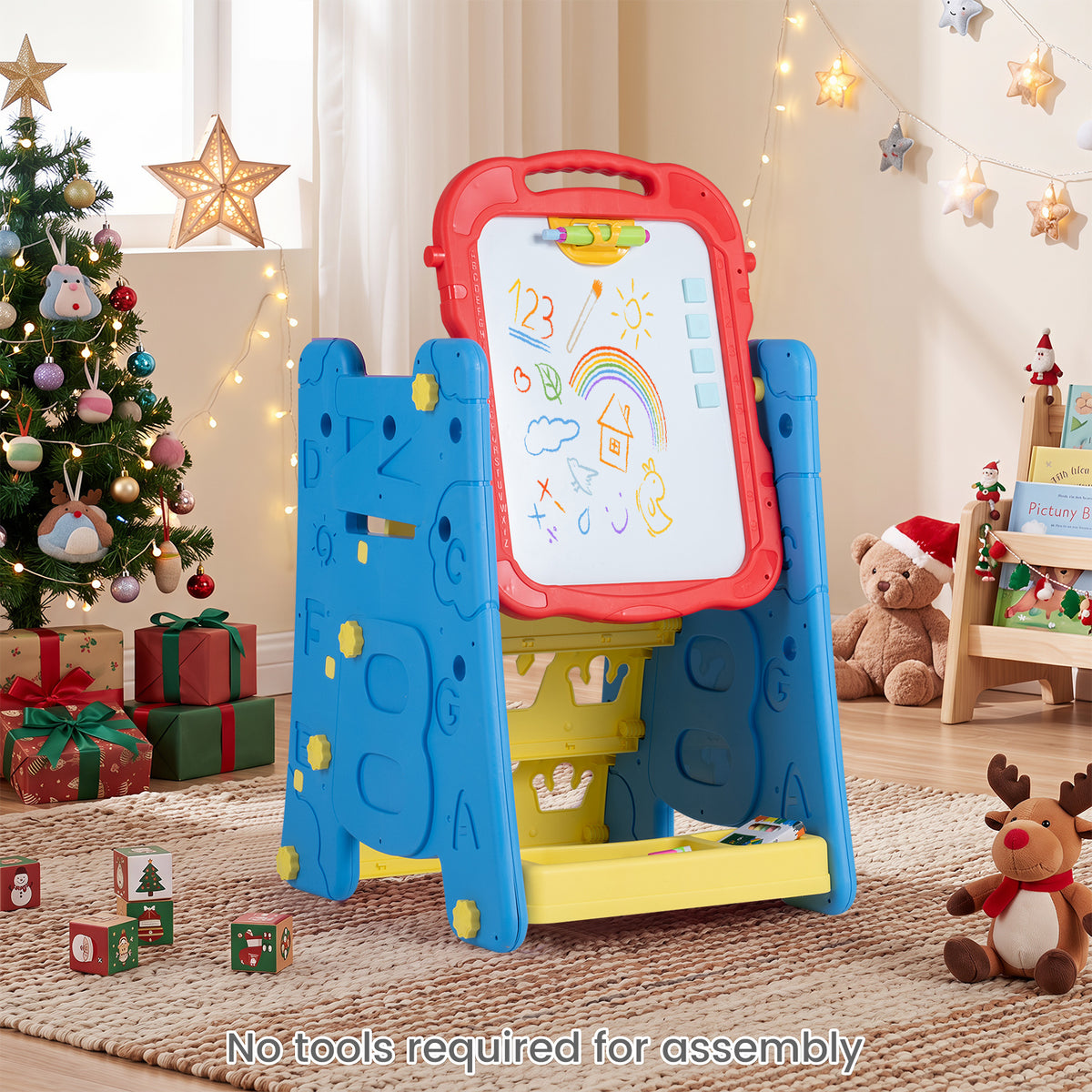 3 in 1 Art Easel for Kids Double Sided Magnetic Board Chalkboard and Whiteboard-Blue