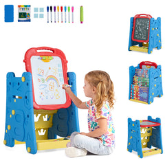 3 in 1 Art Easel for Kids Double Sided Magnetic Board Chalkboard and Whiteboard-Blue