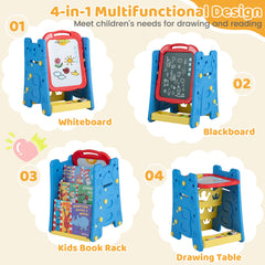 3 in 1 Art Easel for Kids Double Sided Magnetic Board Chalkboard and Whiteboard-Blue