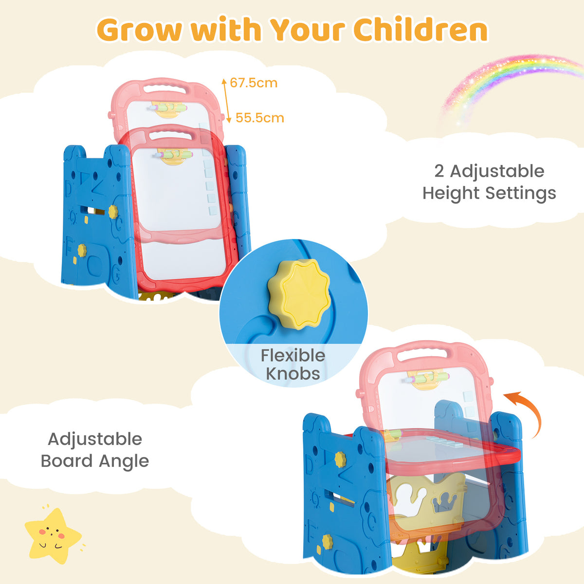 3 in 1 Art Easel for Kids Double Sided Magnetic Board Chalkboard and Whiteboard-Blue