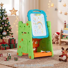 3 in 1 Art Easel for Kids Double Sided Magnetic Board Chalkboard and Whiteboard-Green