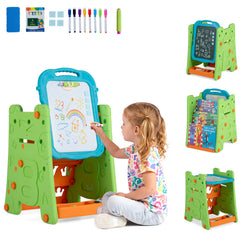 3 in 1 Art Easel for Kids Double Sided Magnetic Board Chalkboard and Whiteboard-Green
