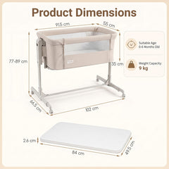Product dimensions diagram for the beige bedside sleeper