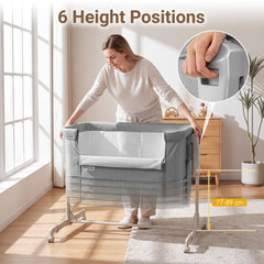 Woman adjusting the height of the grey bedside sleeper