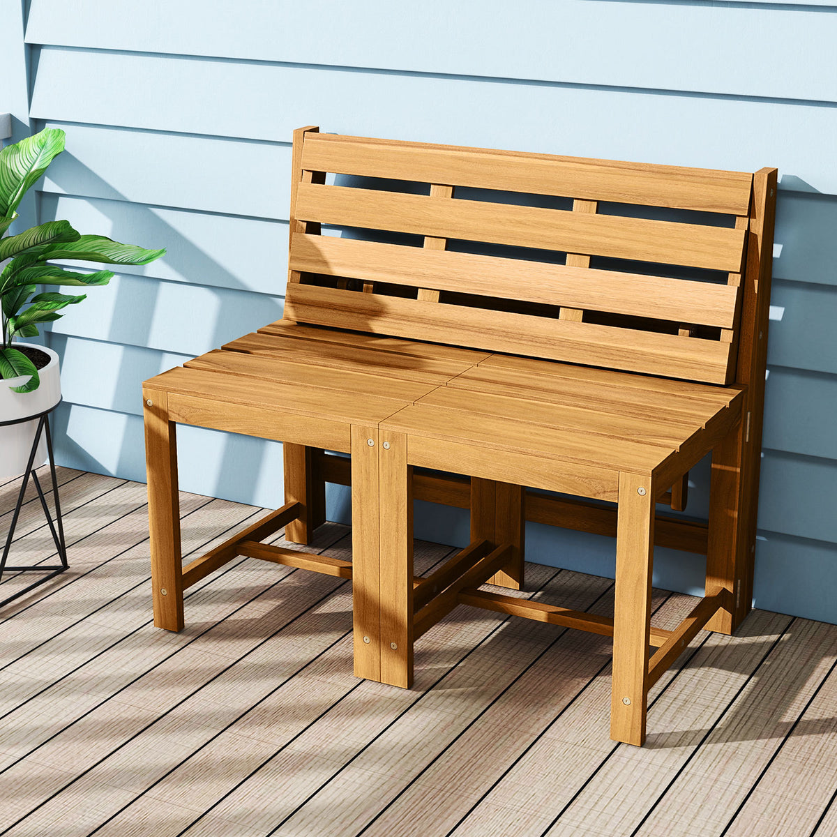 3-in-1 Convertible Bench with 2 Built-in Chairs for Patio