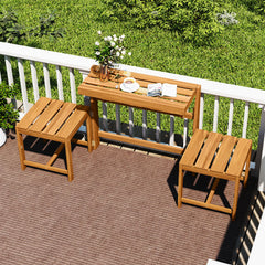 3-in-1 Convertible Bench with 2 Built-in Chairs for Patio