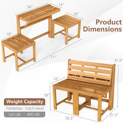3-in-1 Convertible Bench with 2 Built-in Chairs for Patio