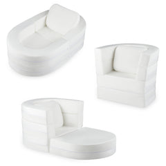 3-in-1 Convertible Kids Sofa Bed with Washable Zippered Covers-White