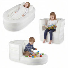 3-in-1 Convertible Kids Sofa Bed with Washable Zippered Covers-White