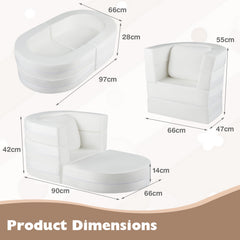 3-in-1 Convertible Kids Sofa Bed with Washable Zippered Covers-White