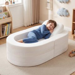 3-in-1 Convertible Kids Sofa Bed with Washable Zippered Covers-White