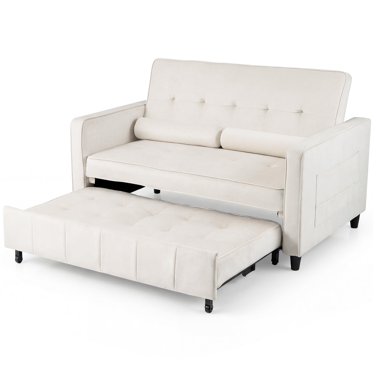 3-in-1 Convertible Sleeper Sofa Bed Pull Out Couch Bed-Beige