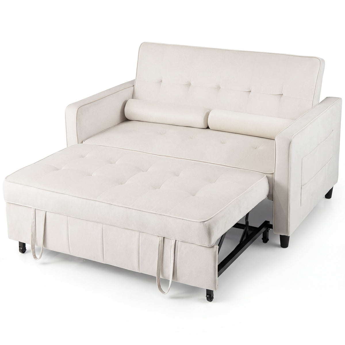 3-in-1 Convertible Sleeper Sofa Bed Pull Out Couch Bed-Beige