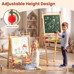 3 in 1 Foldable Wooden Art Easel with Whiteboard Chalkboard and Paper Roll-Natrual