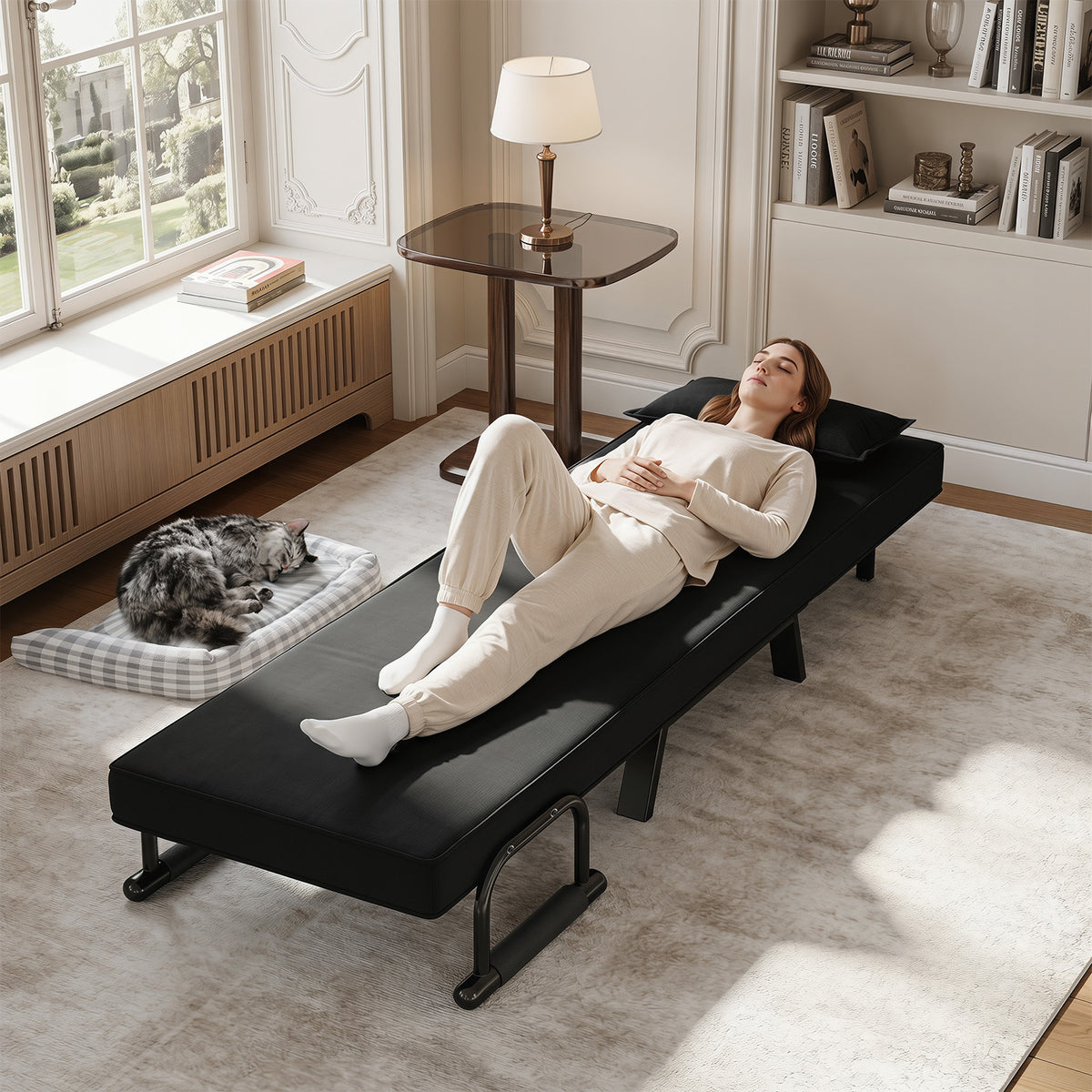 3-in-1 Folding Sofa Bed with Adjustable Backrest with Adjustable Backrest-Black