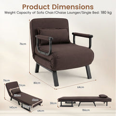 3-in-1 Folding Sofa Bed with Adjustable Backrest with Adjustable Backrest-Brown