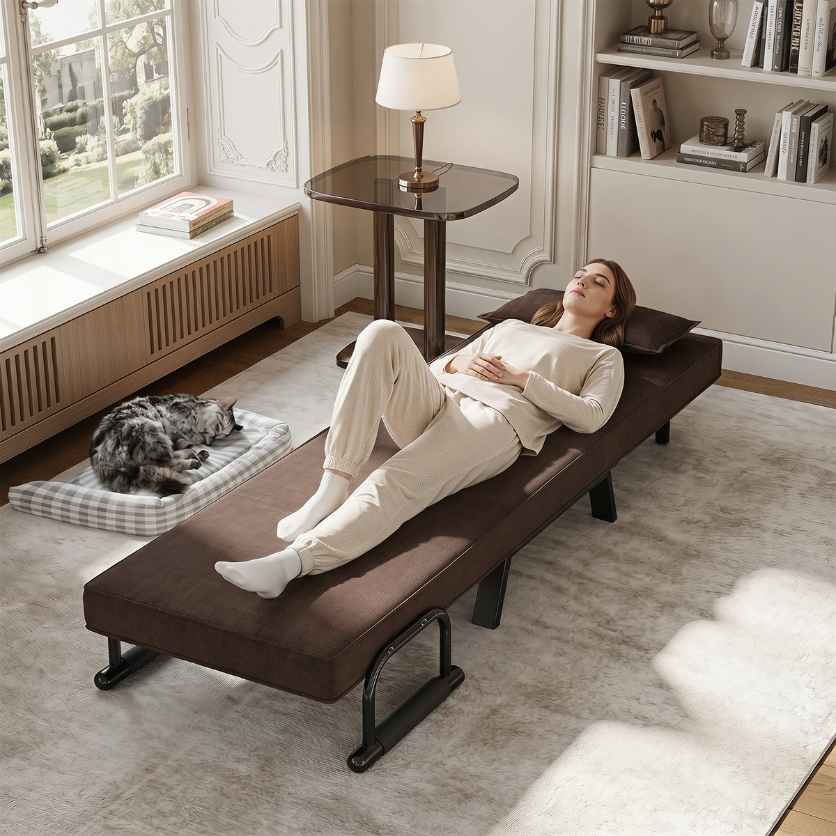 3-in-1 Folding Sofa Bed with Adjustable Backrest with Adjustable Backrest-Brown