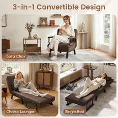 3-in-1 Folding Sofa Bed with Adjustable Backrest with Adjustable Backrest-Brown