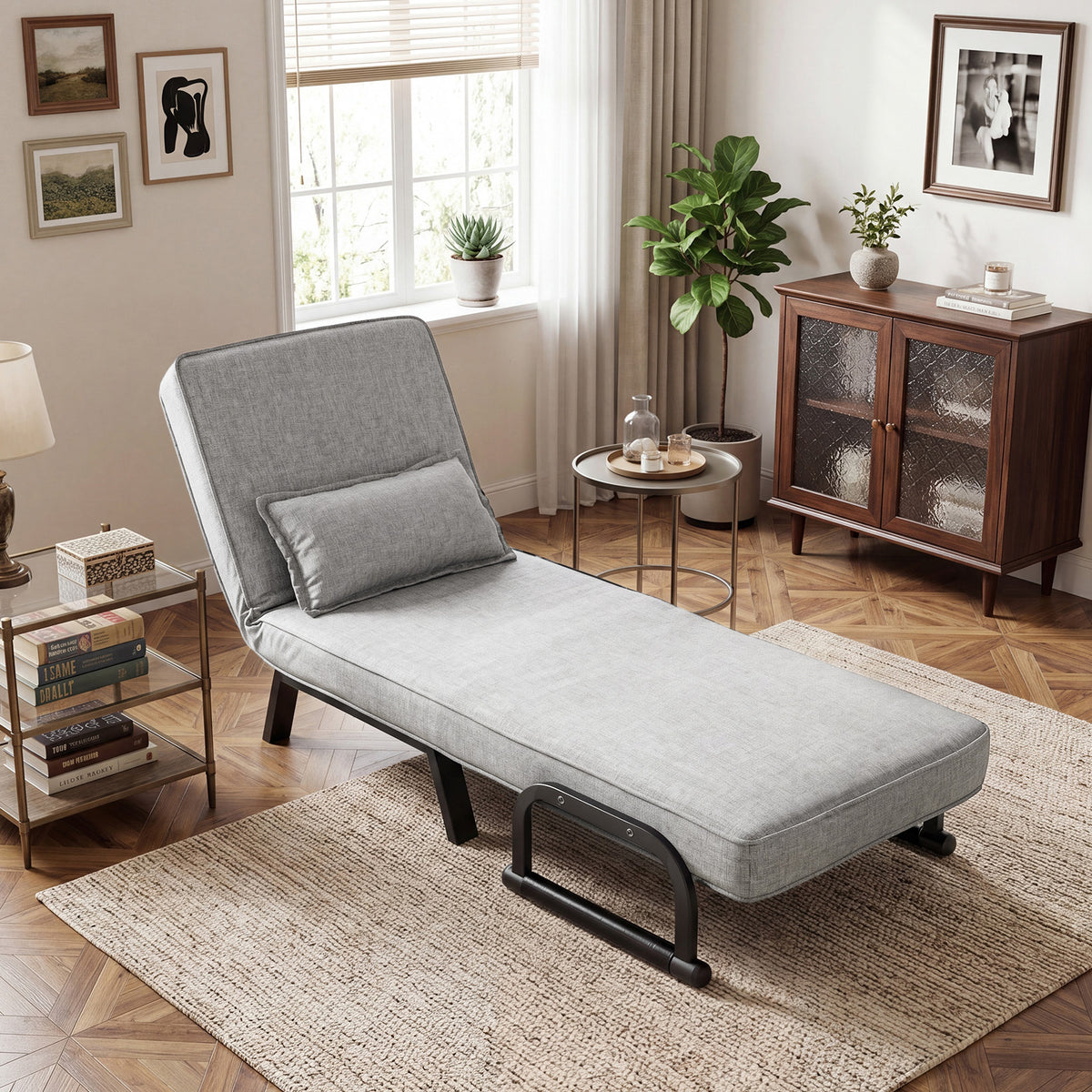 3-in-1 Folding Sofa Bed with Adjustable Backrest with Adjustable Backrest-Light Grey